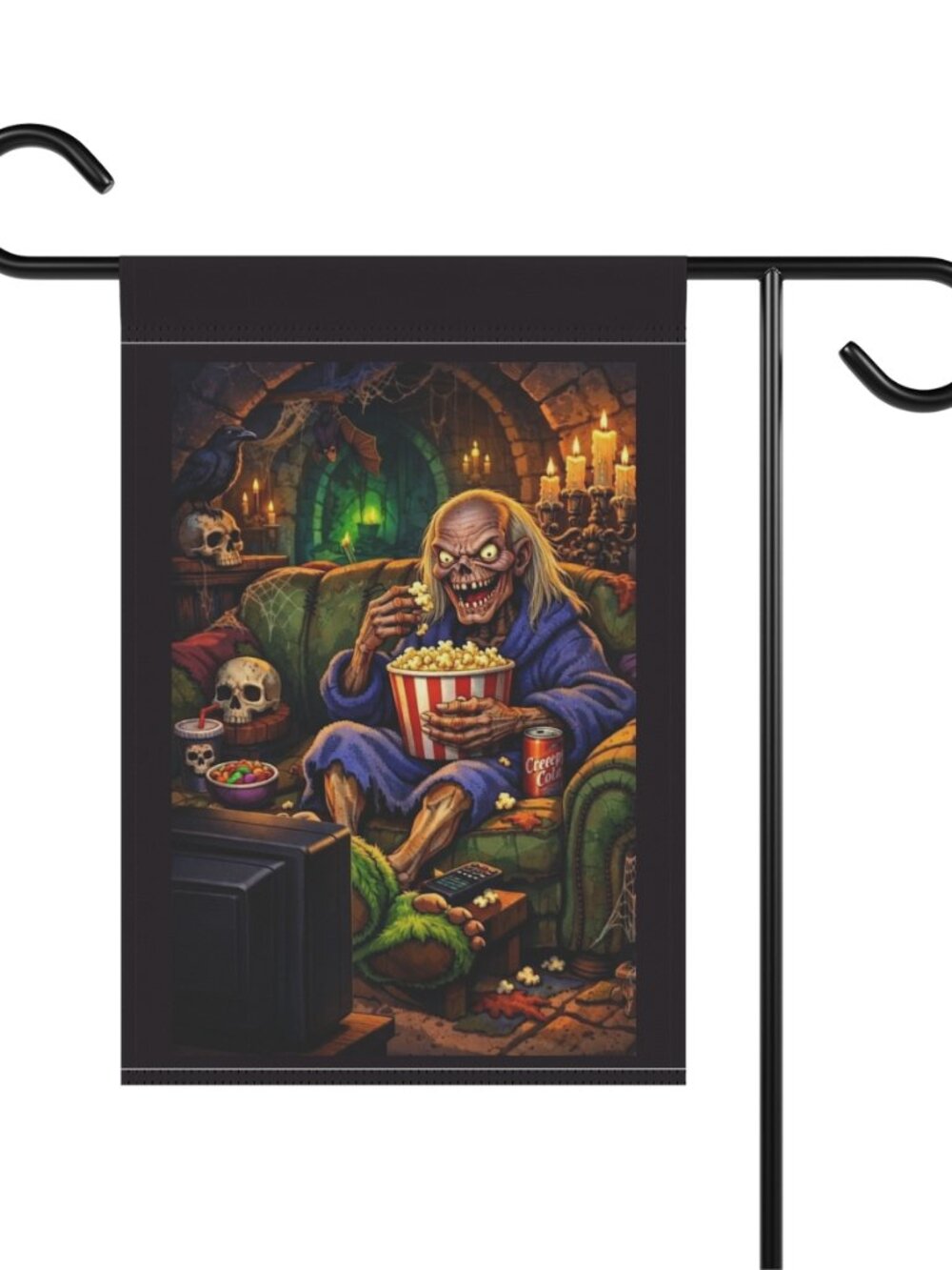 Tales From The Crypt / Scary Zombie Eating Popcorn Garden Flag Halloween Decor